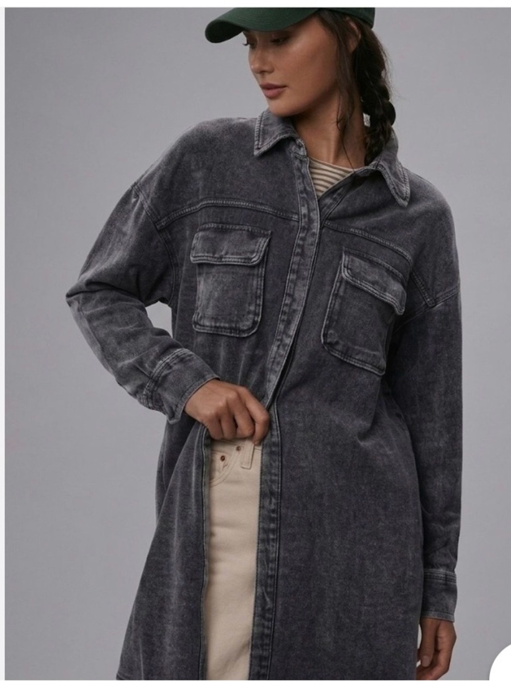 Pilcro Washed Black Long Utility Jean Jacket